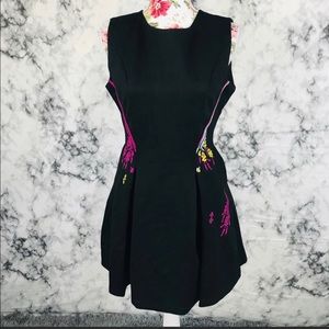 Black with pink/yellow/white & light blue Embroidery Dress by LEAF FLY, size XL